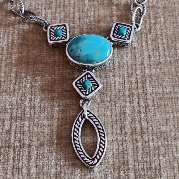 Studio Barse 925 Silver Turquoise Lariat Textured Link Necklace - Picture 6 of 11